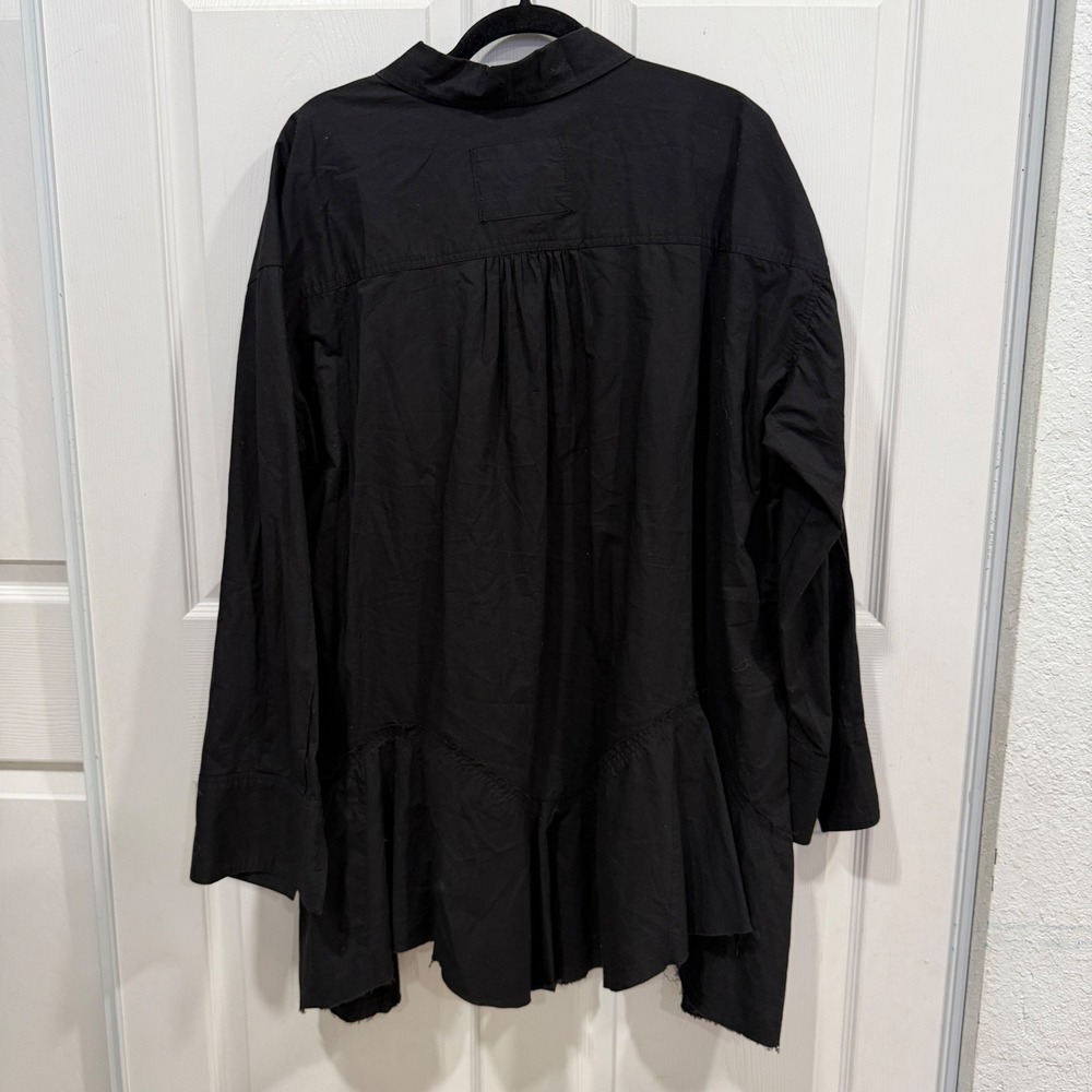 We The Free People Black Cotton Peplum Raw Hem Button Down Shirt XL OB1694649 - Picture 8 of 9